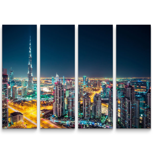 East Urban Home 4-tlg. Leinwandbilder-Set Skyline bei Nacht Dubai - UAE